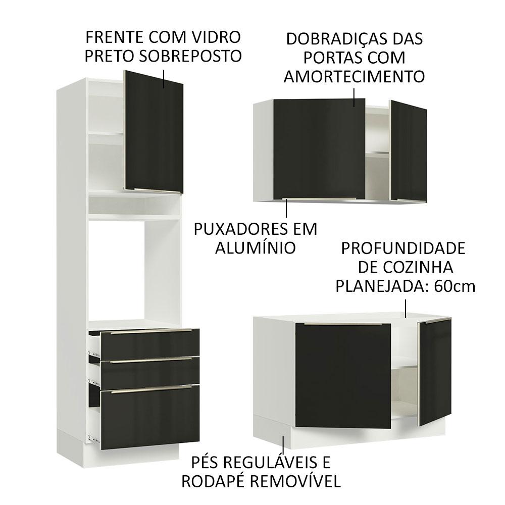 Cozinha Compacta Madesa Lux com Armário e Balcão 5 Portas 3 Gavetas - Branco/Preto