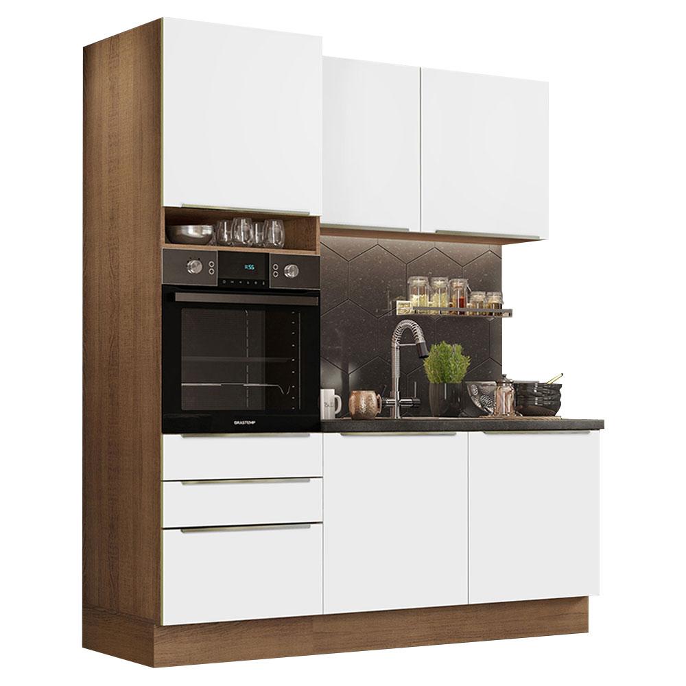 Cozinha Compacta Madesa Lux com Armário e Balcão 5 Portas 3 Gavetas - Rustic/Branco Veludo