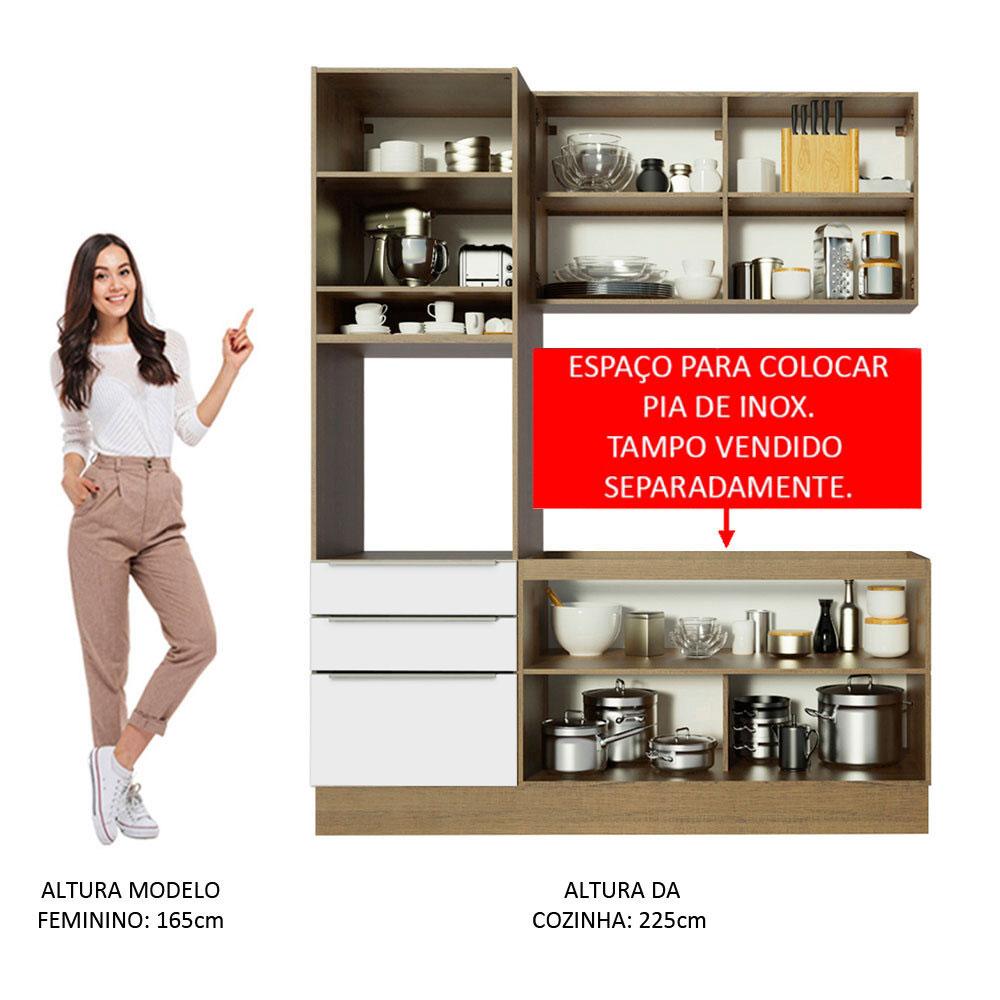 Cozinha Compacta Madesa Lux com Armário e Balcão 5 Portas 3 Gavetas - Rustic/Branco Veludo