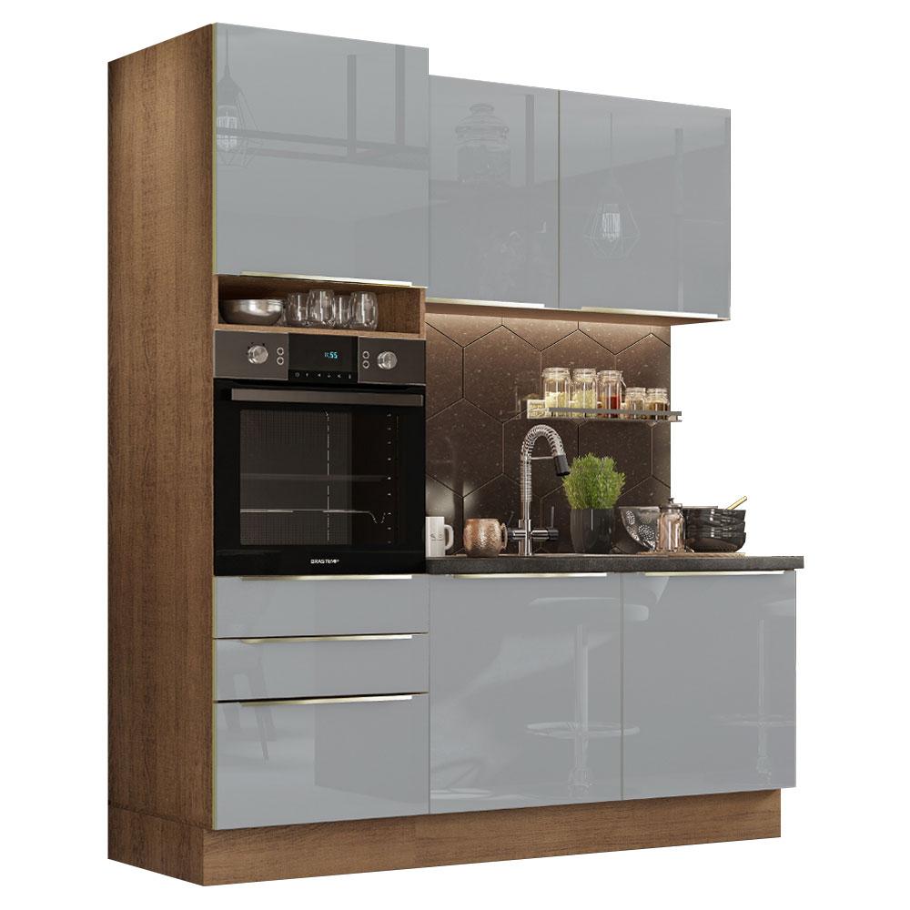 Cozinha Compacta Madesa Lux com Armário e Balcão 5 Portas 3 Gavetas - Rustic/Cinza