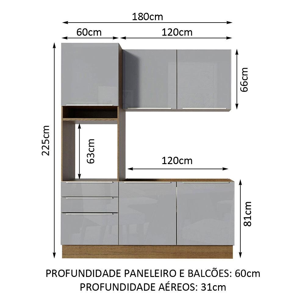 Cozinha Compacta Madesa Lux com Armário e Balcão 5 Portas 3 Gavetas - Rustic/Cinza