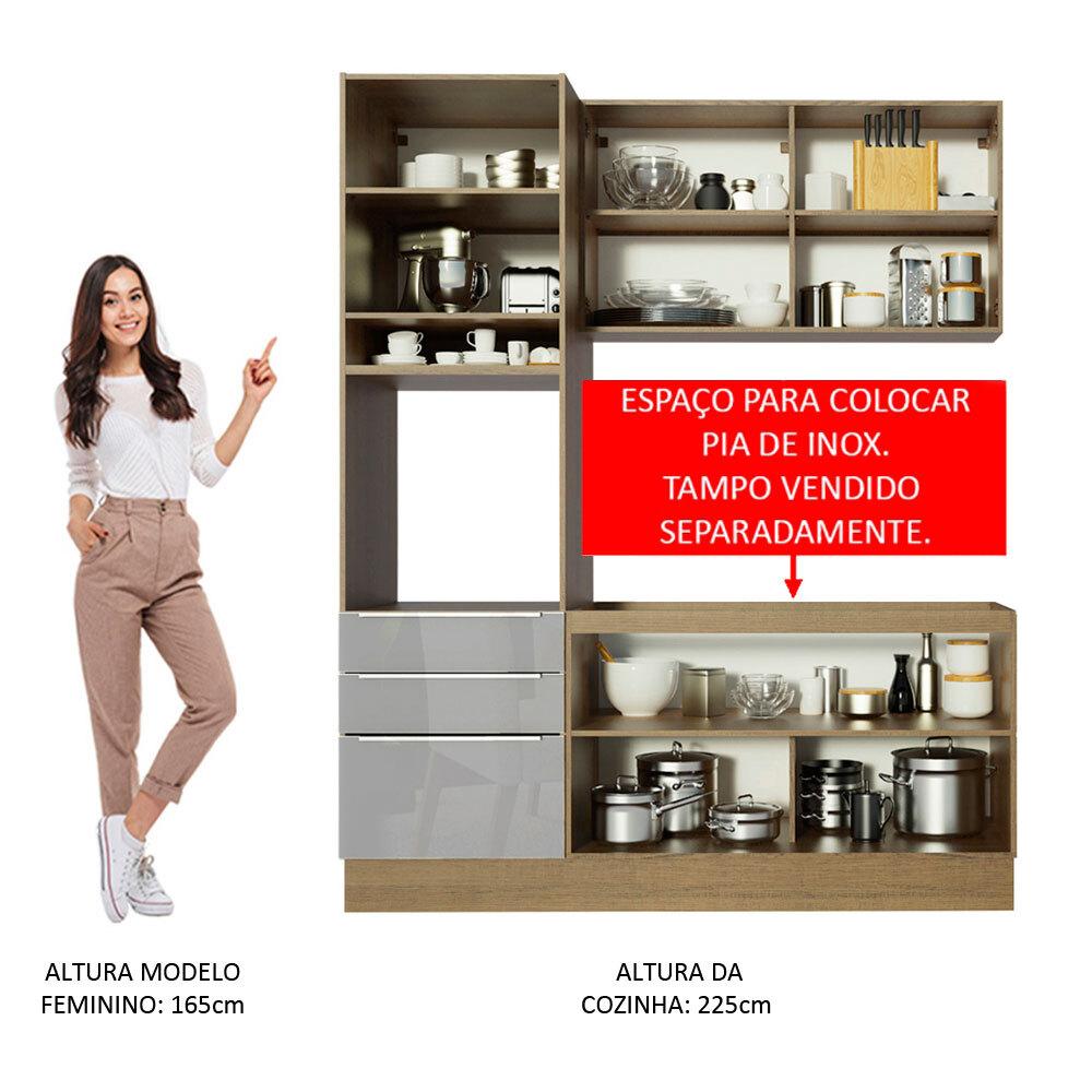 Cozinha Compacta Madesa Lux com Armário e Balcão 5 Portas 3 Gavetas - Rustic/Cinza