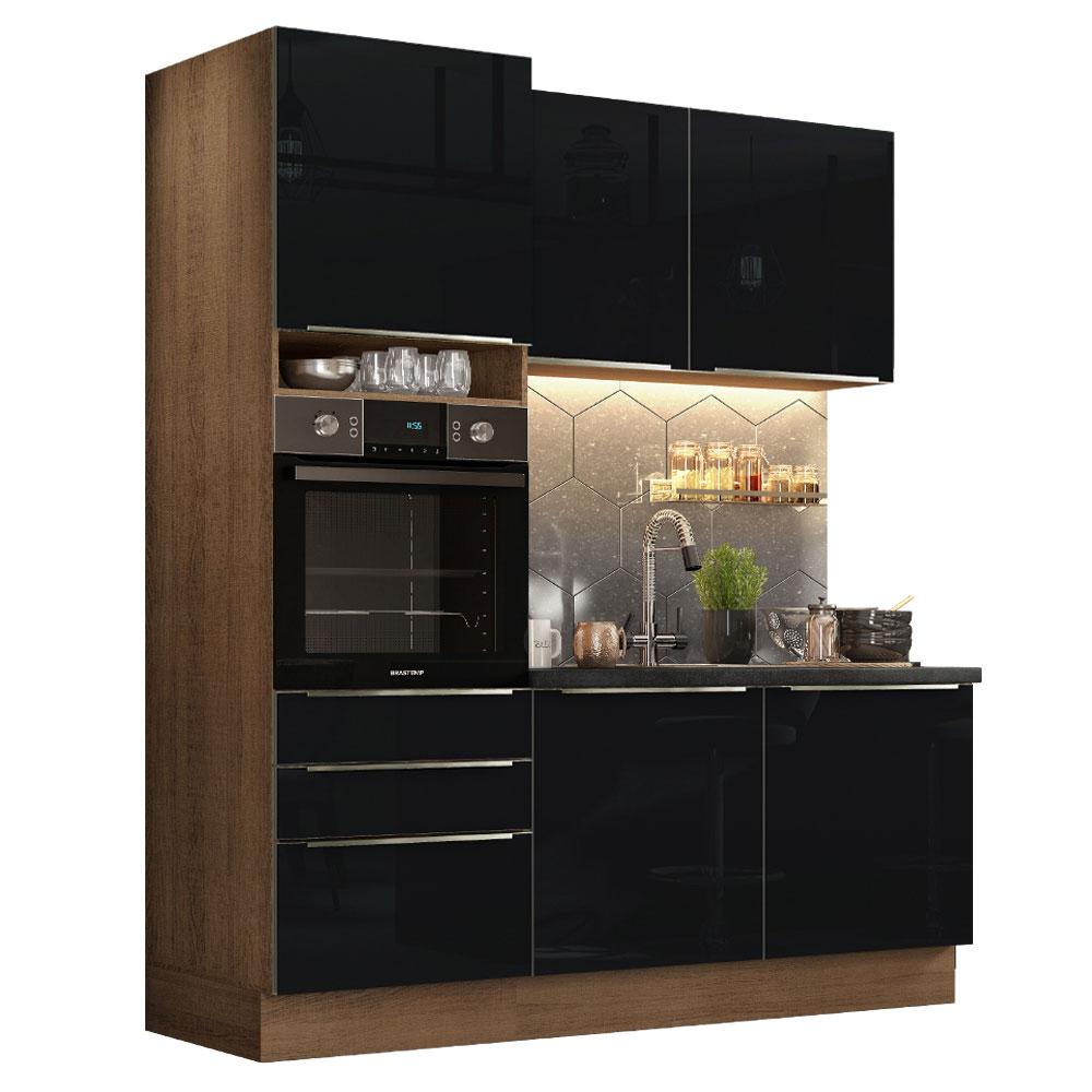 Cozinha Compacta Madesa Lux com Armário e Balcão 5 Portas 3 Gavetas - Rustic/Preto