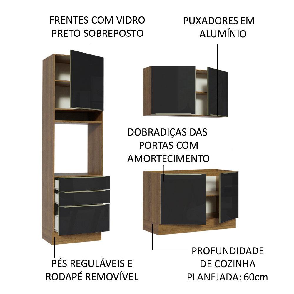 Cozinha Compacta Madesa Lux com Armário e Balcão 5 Portas 3 Gavetas - Rustic/Preto