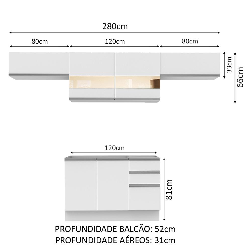 Cozinha Compacta Madesa Marina Com Armário e Balcão (Sem Tampo e Pia) - Branco