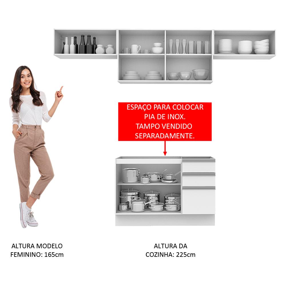Cozinha Compacta Madesa Marina Com Armário e Balcão (Sem Tampo e Pia) - Branco