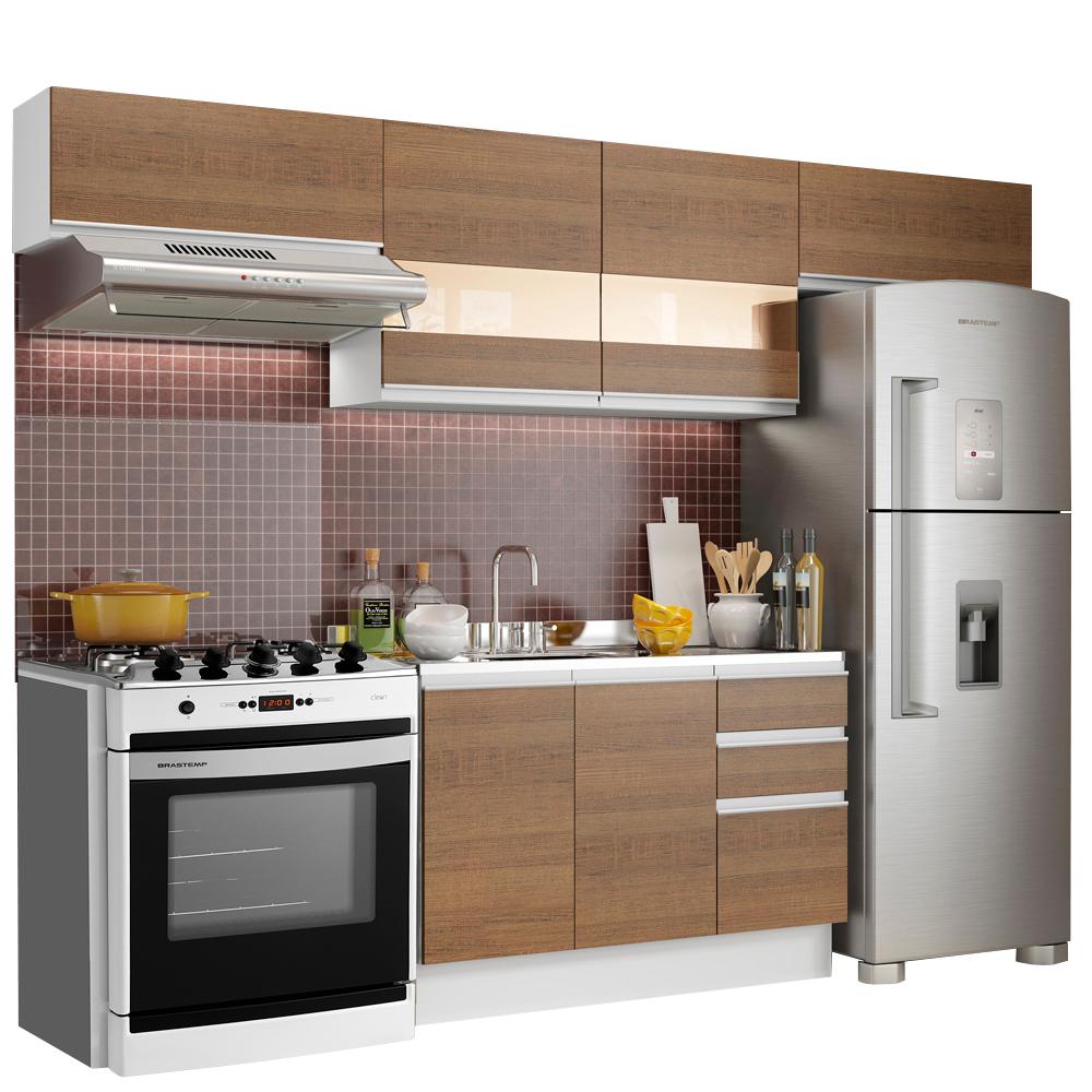 Cozinha Compacta Madesa Marina Com Armário e Balcão (Sem Tampo e Pia) - Branco/Rustic