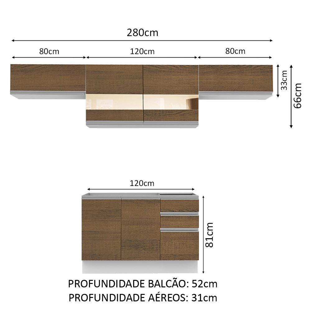 Cozinha Compacta Madesa Marina Com Armário e Balcão (Sem Tampo e Pia) - Branco/Rustic