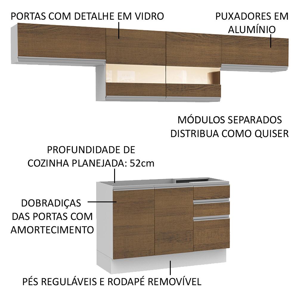 Cozinha Compacta Madesa Marina Com Armário e Balcão (Sem Tampo e Pia) - Branco/Rustic