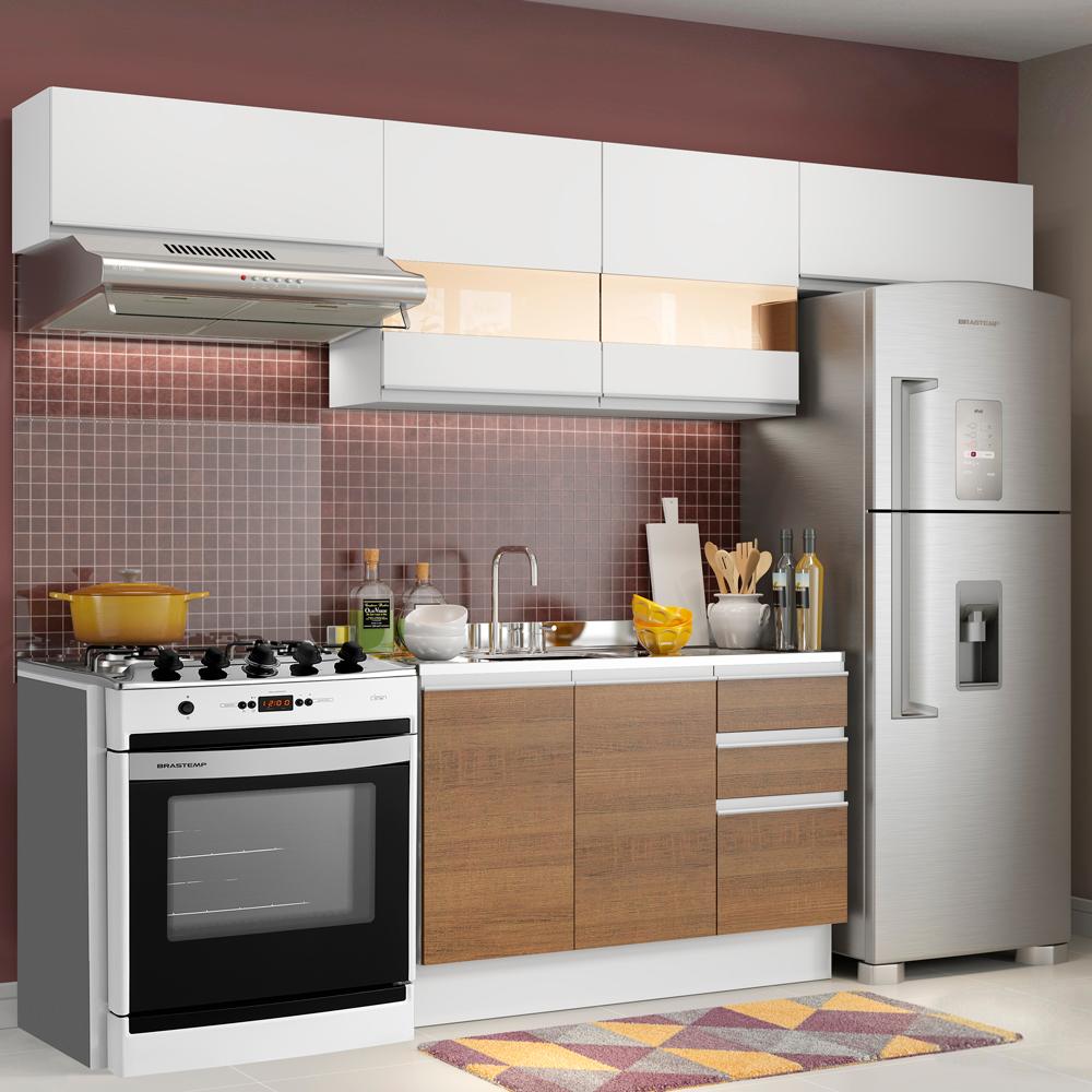 Cozinha Compacta Madesa Marina Com Armário e Balcão (Sem Tampo e Pia) - Branco/Rustic/Branco