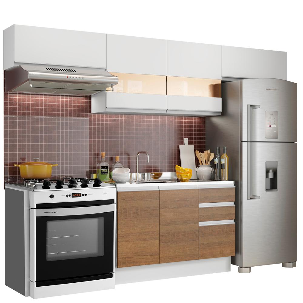 Cozinha Compacta Madesa Marina Com Armário e Balcão (Sem Tampo e Pia) - Branco/Rustic/Branco