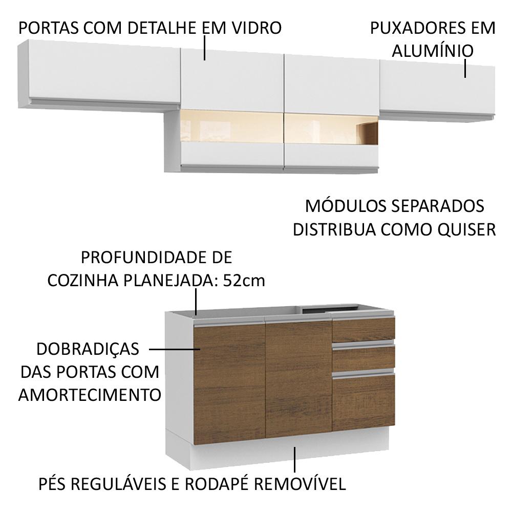 Cozinha Compacta Madesa Marina Com Armário e Balcão (Sem Tampo e Pia) - Branco/Rustic/Branco