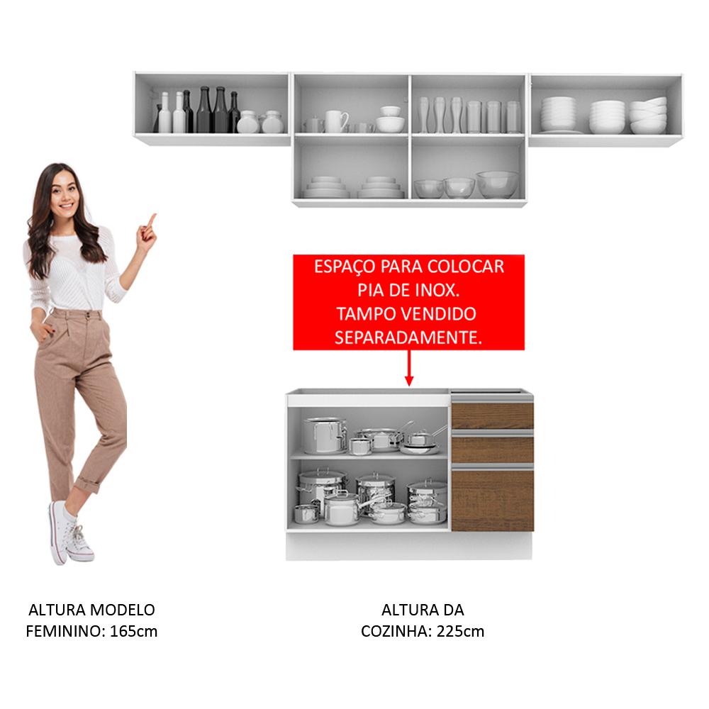 Cozinha Compacta Madesa Marina Com Armário e Balcão (Sem Tampo e Pia) - Branco/Rustic/Branco