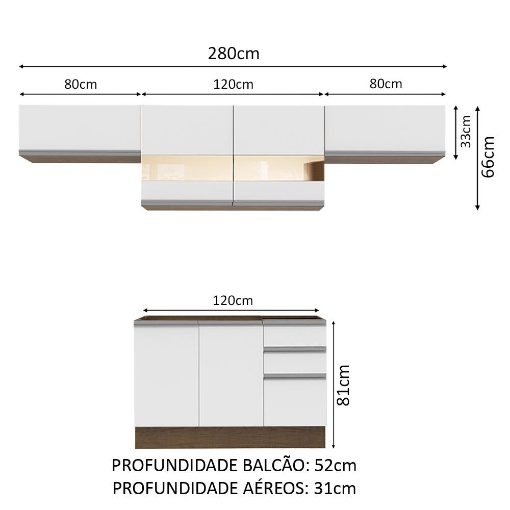 Cozinha Compacta Madesa Marina Com Armário e Balcão (Sem Tampo e Pia) - Rustic/Branco