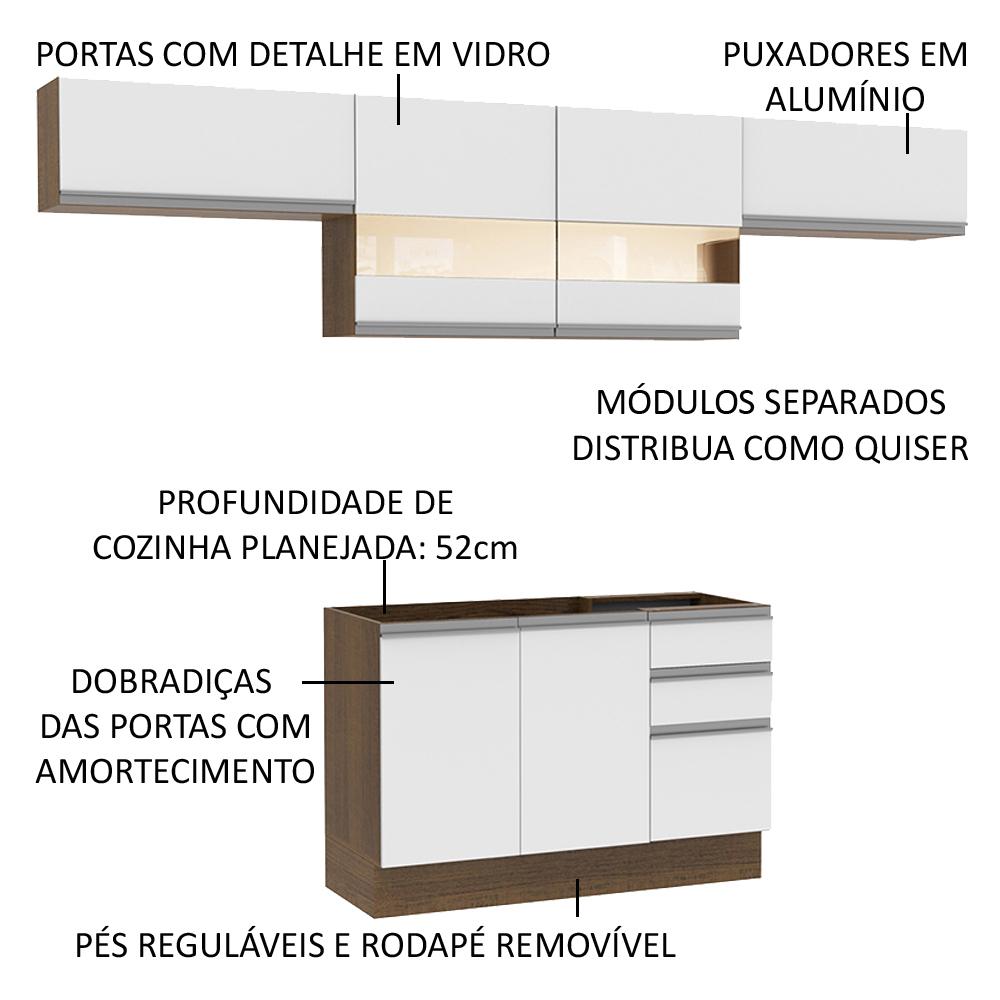 Cozinha Compacta Madesa Marina Com Armário e Balcão (Sem Tampo e Pia) - Rustic/Branco