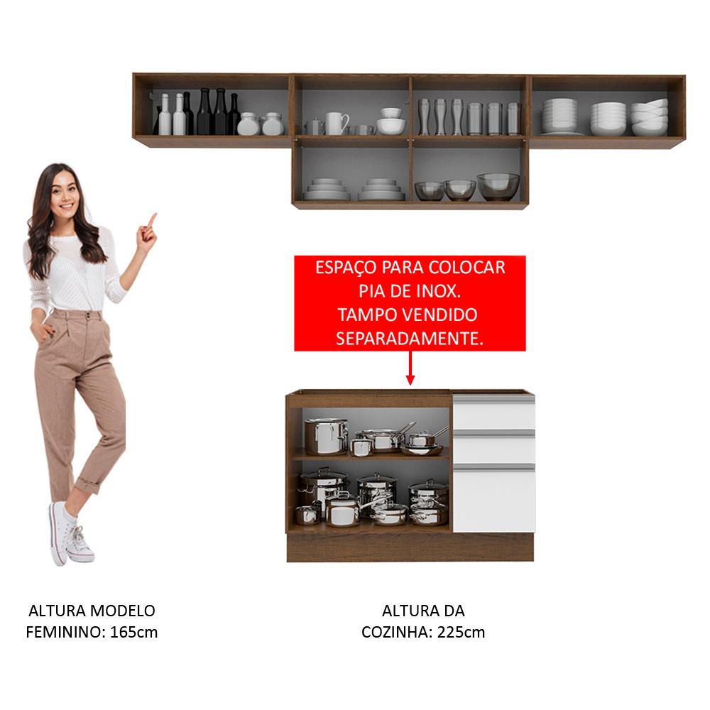 Cozinha Compacta Madesa Marina Com Armário e Balcão (Sem Tampo e Pia) - Rustic/Branco