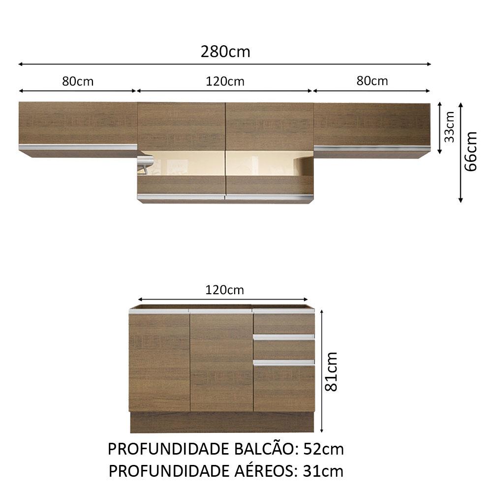 Cozinha Compacta Madesa Marina Com Armário e Balcão (Sem Tampo e Pia) - Rustic/Rustic