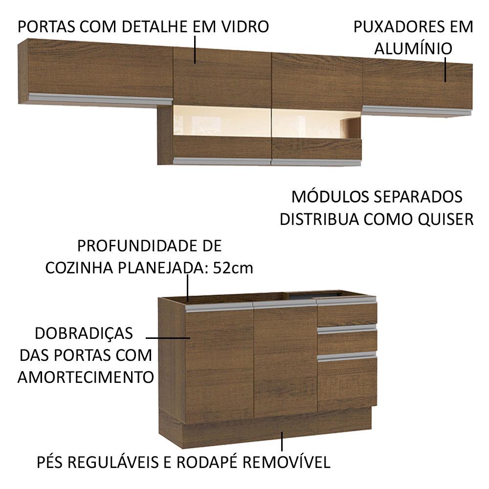 Cozinha Compacta Madesa Marina Com Armário e Balcão (Sem Tampo e Pia) - Rustic/Rustic