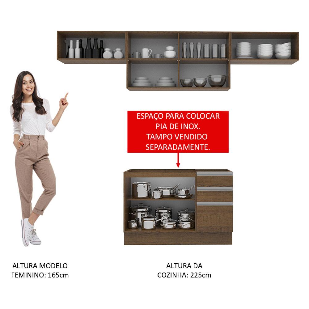 Cozinha Compacta Madesa Marina Com Armário e Balcão (Sem Tampo e Pia) - Rustic/Rustic