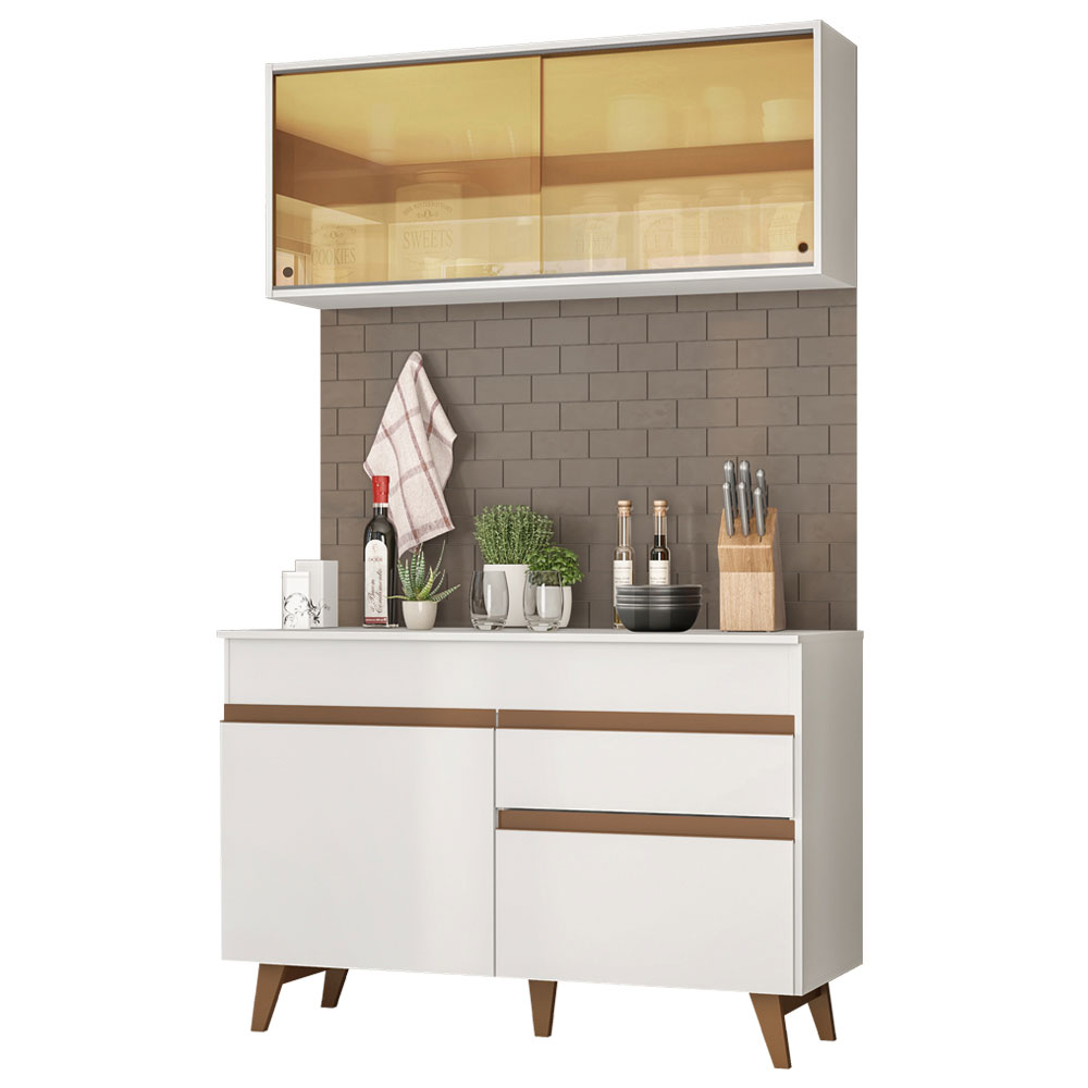Cozinha Compacta Madesa Reims 120001 com Armário e Balcão - Branco