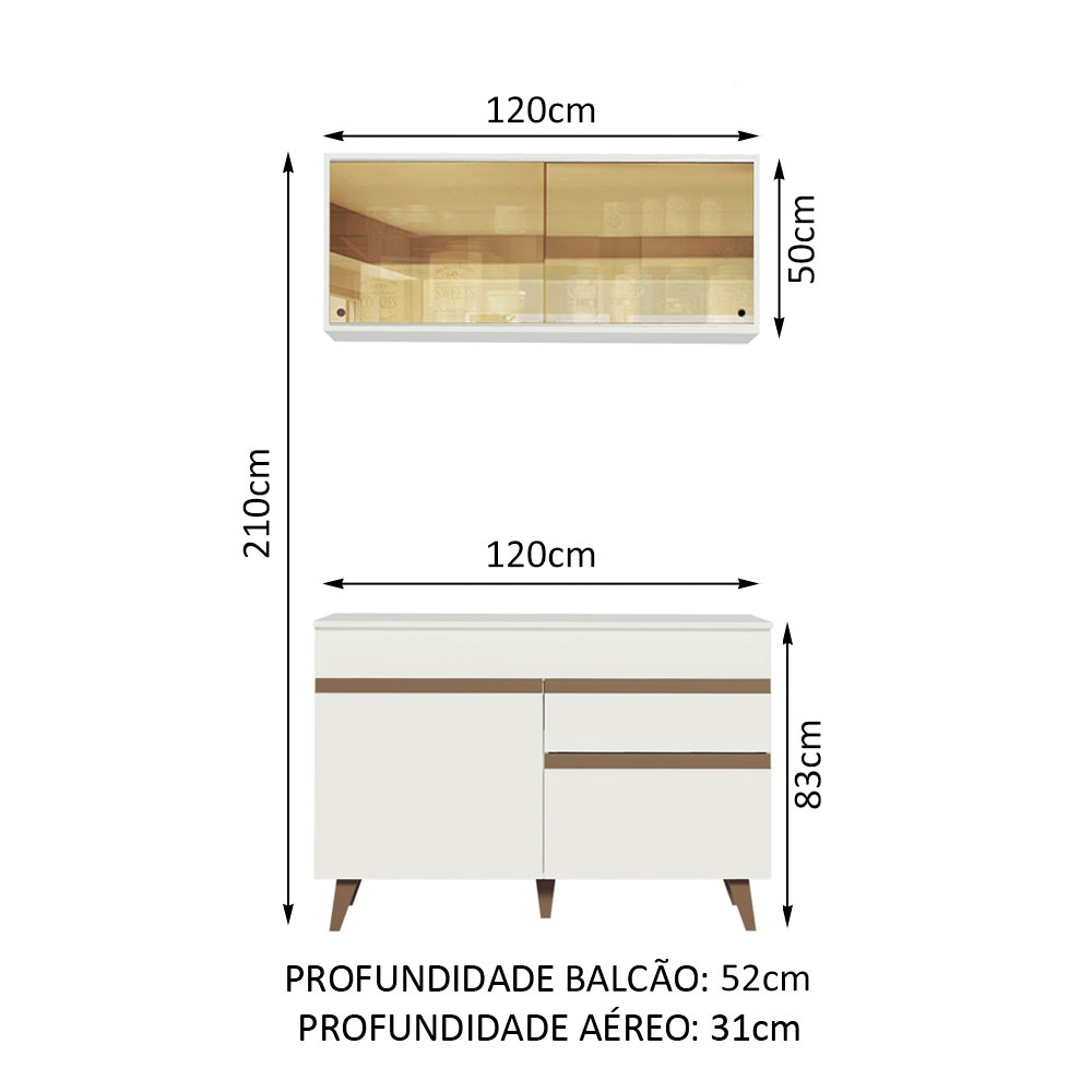Cozinha Compacta Madesa Reims 120001 com Armário e Balcão - Branco