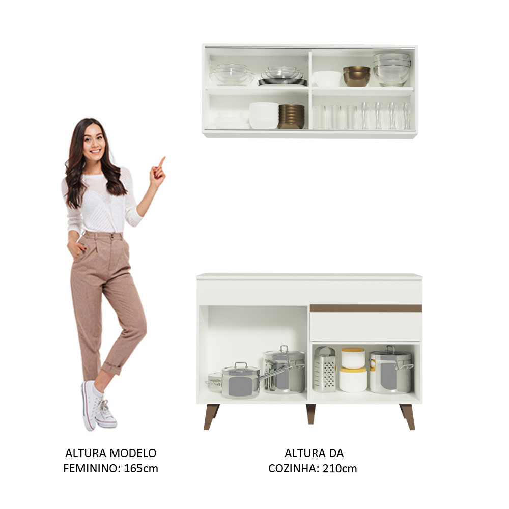 Cozinha Compacta Madesa Reims 120001 com Armário e Balcão - Branco