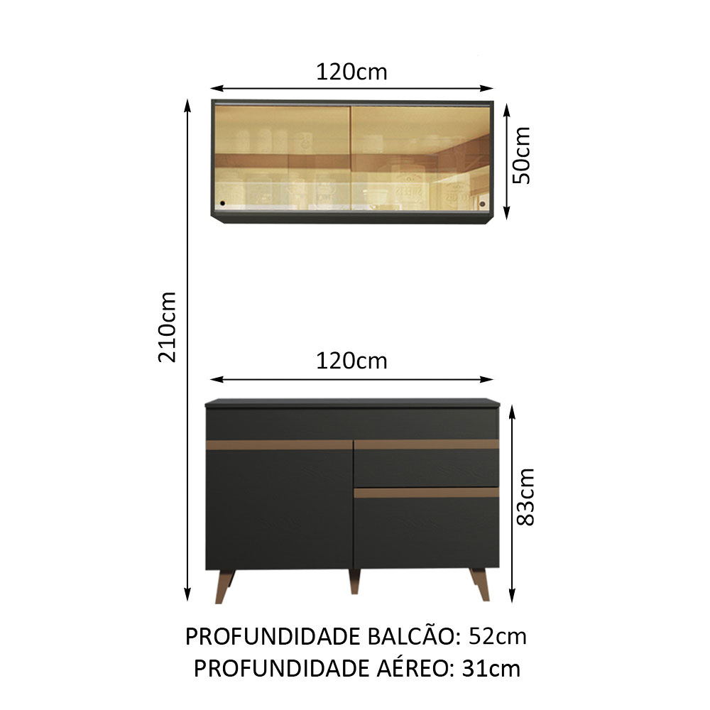 Cozinha Compacta Madesa Reims 120001 com Armário e Balcão - Preto