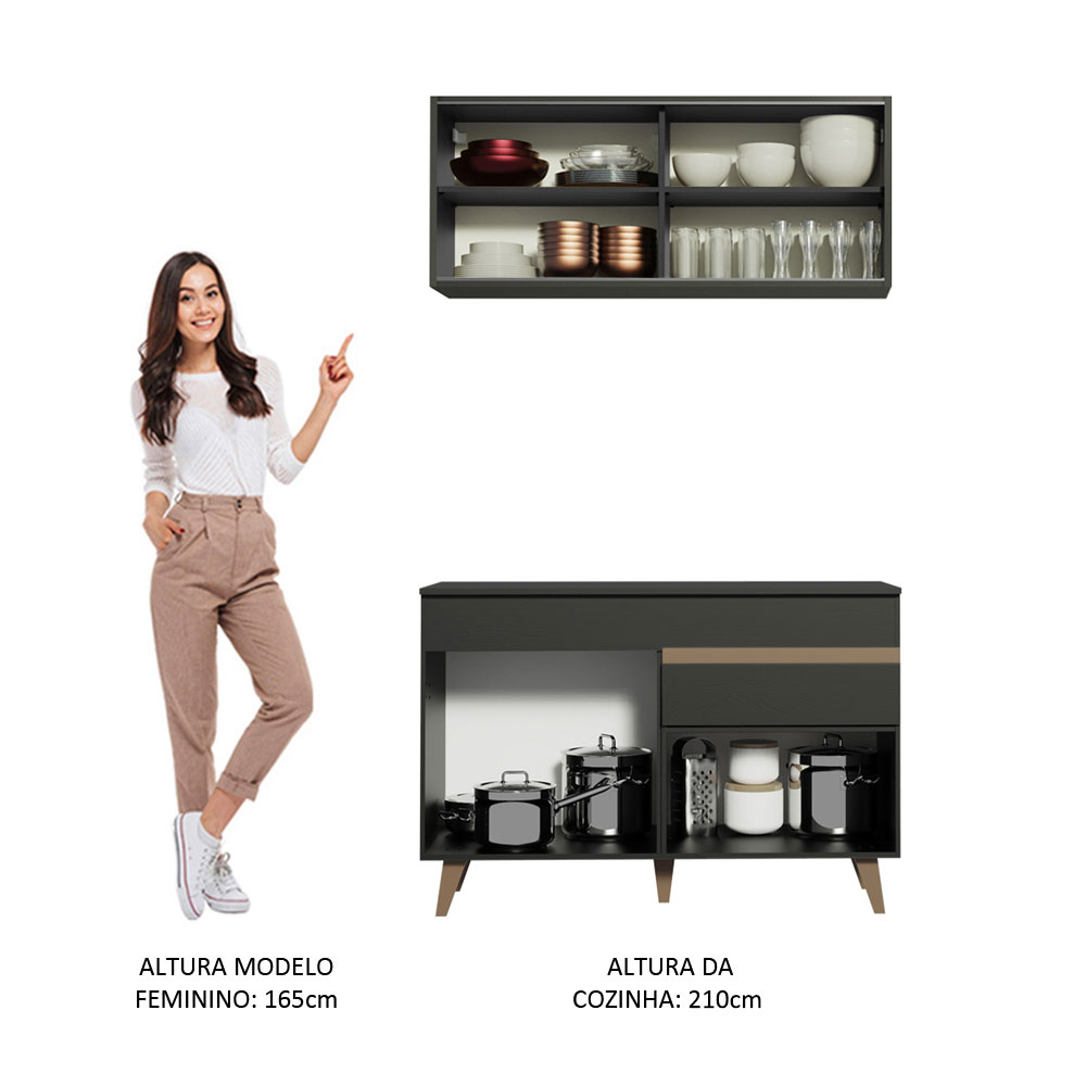 Cozinha Compacta Madesa Reims 120001 com Armário e Balcão - Preto