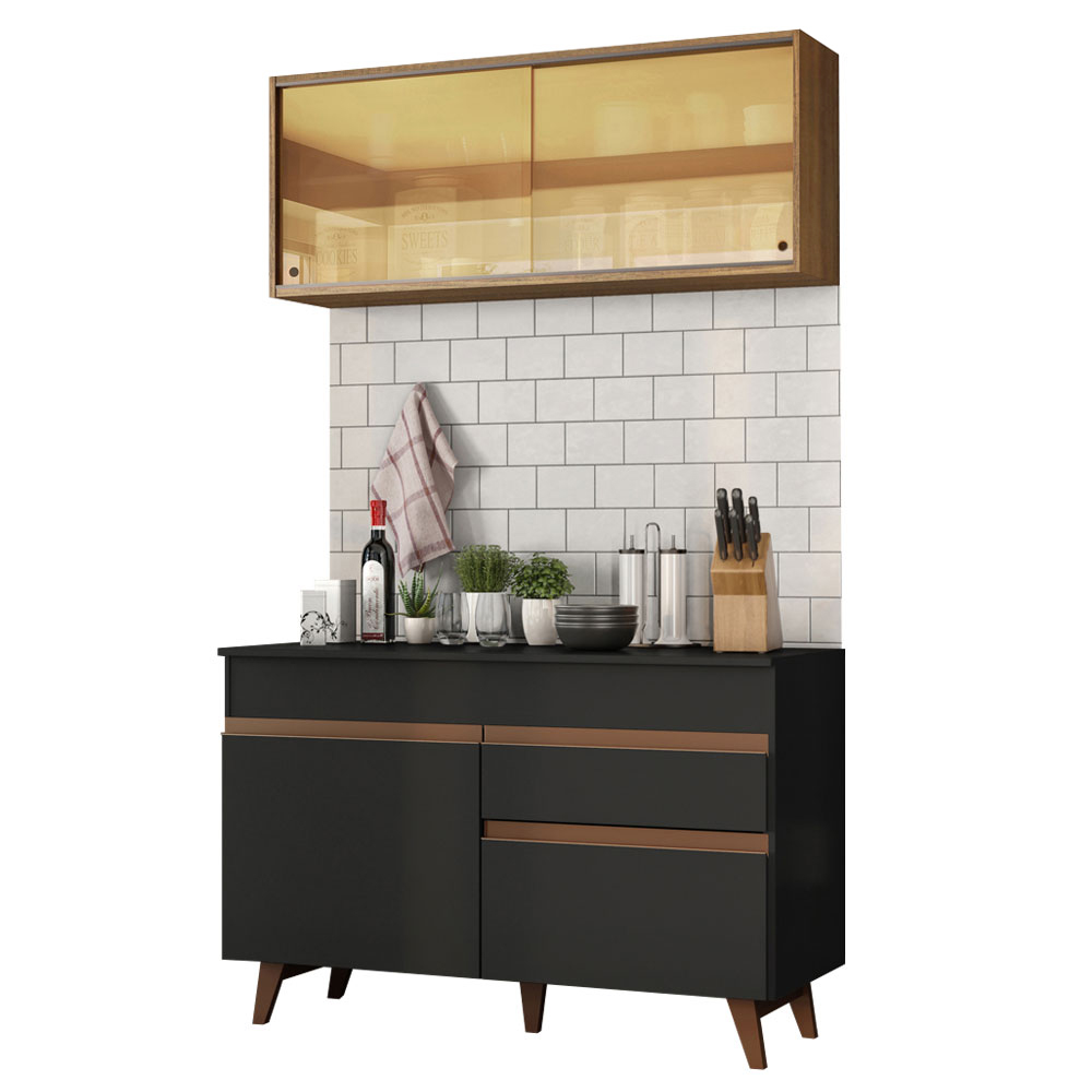 Cozinha Compacta Madesa Reims 120001 com Armário e Balcão - Preto/Rustic