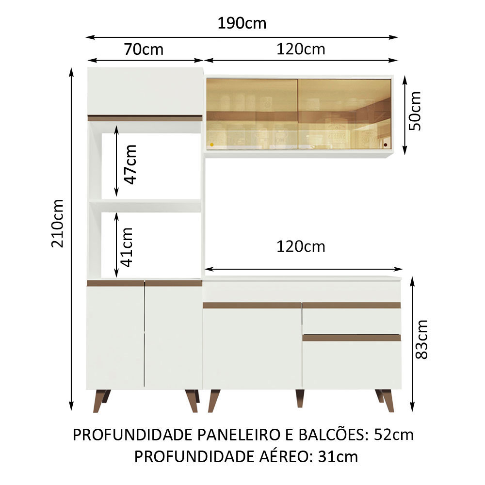 Cozinha Compacta Madesa Reims 190002 com Armário e Balcão - Branco