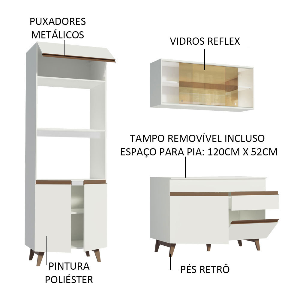 Cozinha Compacta Madesa Reims 190002 com Armário e Balcão - Branco