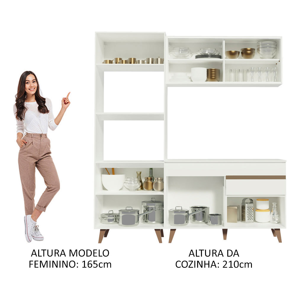 Cozinha Compacta Madesa Reims 190002 com Armário e Balcão - Branco
