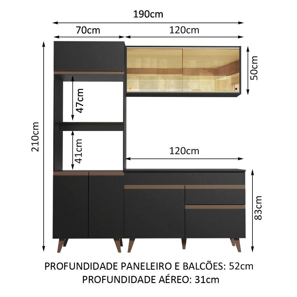 Cozinha Compacta Madesa Reims 190002 com Armário e Balcão - Preto