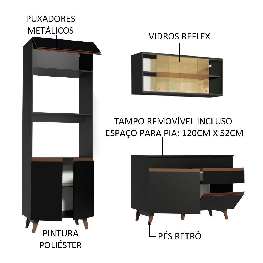 Cozinha Compacta Madesa Reims 190002 com Armário e Balcão - Preto