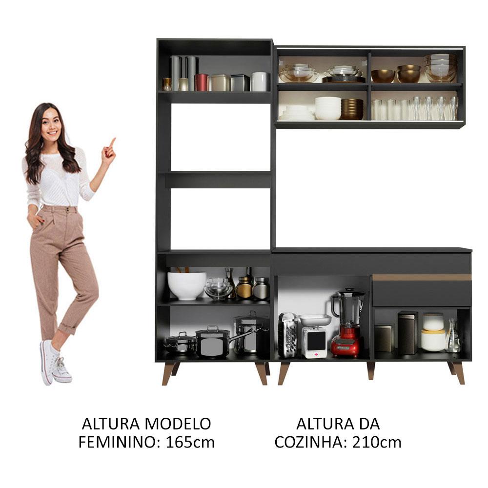 Cozinha Compacta Madesa Reims 190002 com Armário e Balcão - Preto
