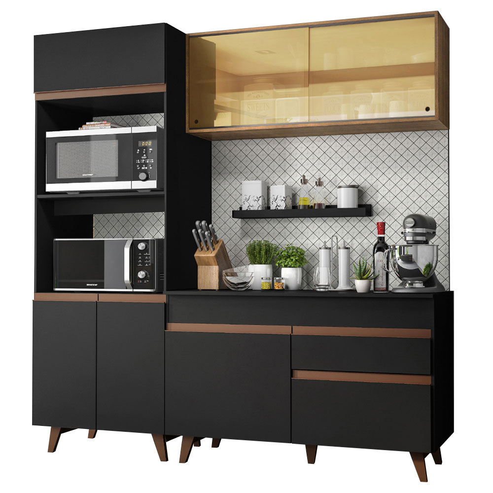 Cozinha Compacta Madesa Reims 190002 com Armário e Balcão - Preto/Rustic