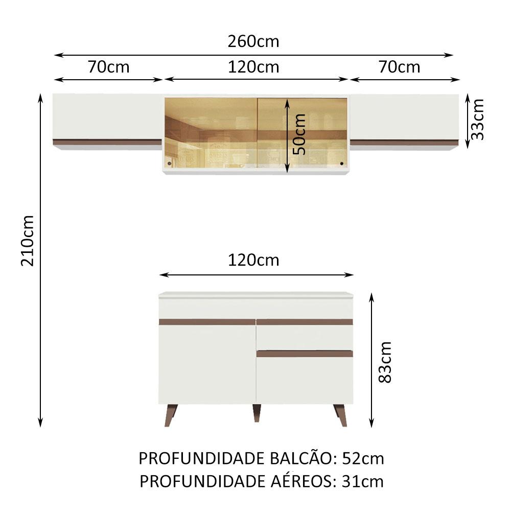 Cozinha Compacta Madesa Reims 260003 com Armário e Balcão - Branco