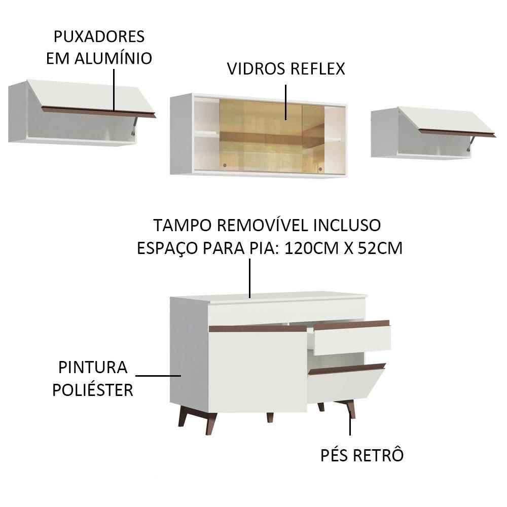 Cozinha Compacta Madesa Reims 260003 com Armário e Balcão - Branco