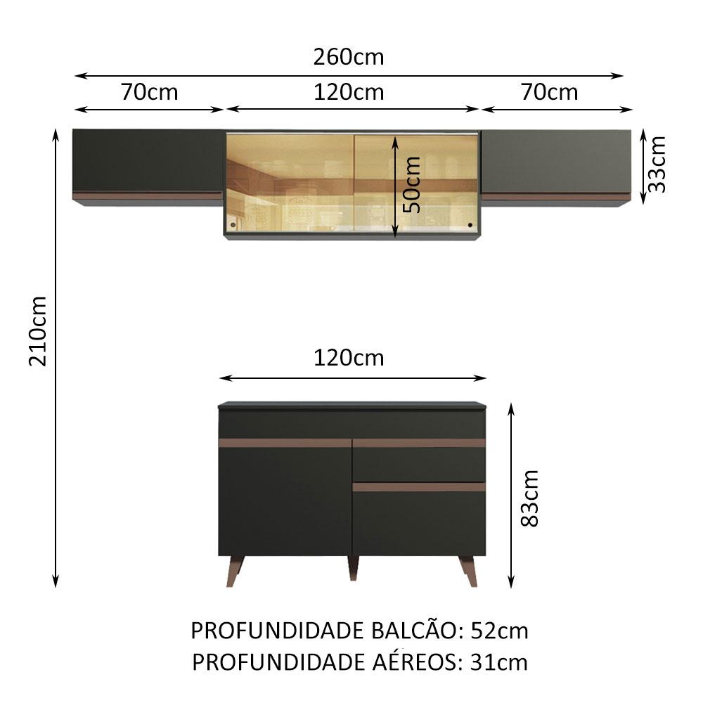 Cozinha Compacta Madesa Reims 260003 com Armário e Balcão - Preto