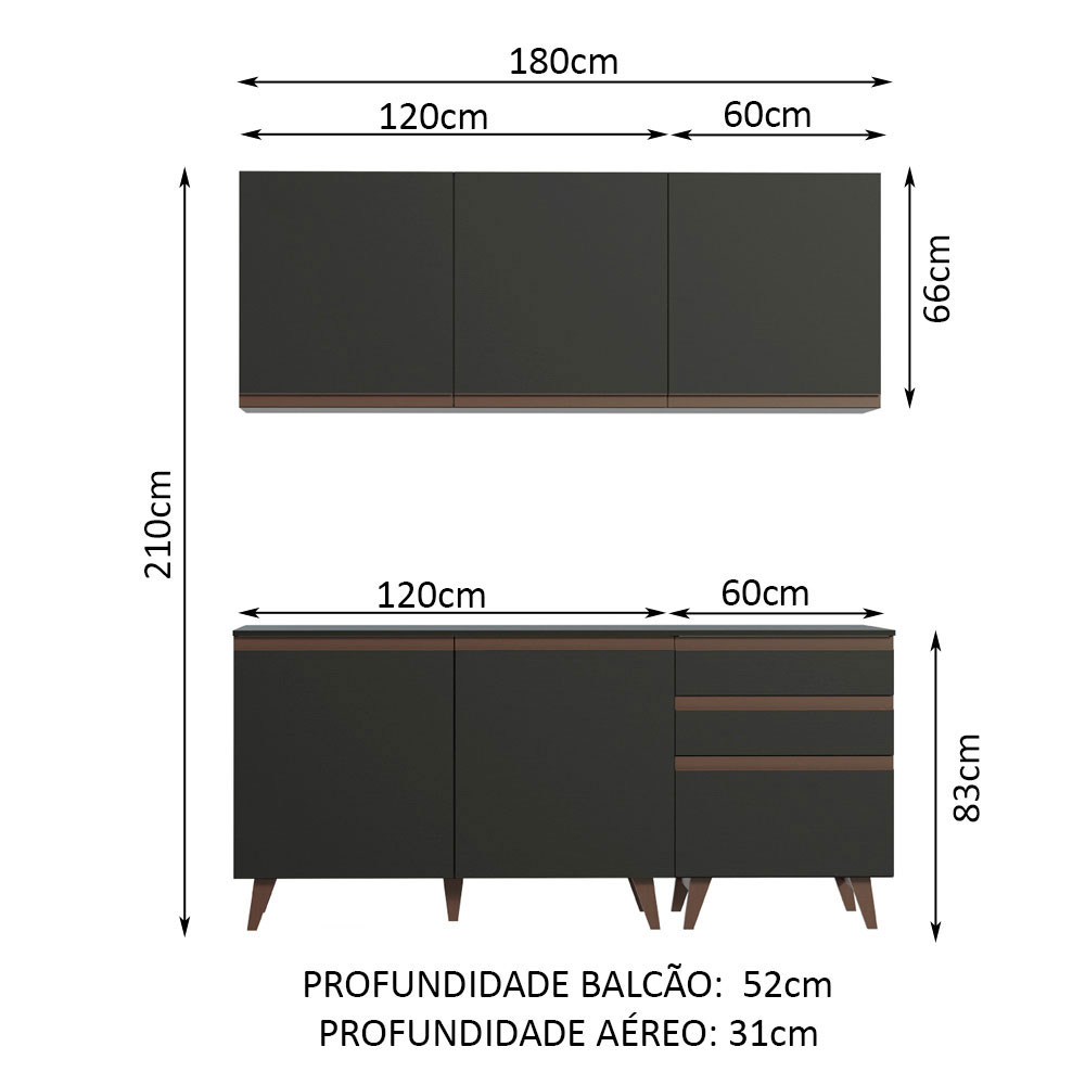 Cozinha Compacta Madesa Reims com Balcão - 5 Portas 3 Gavetas