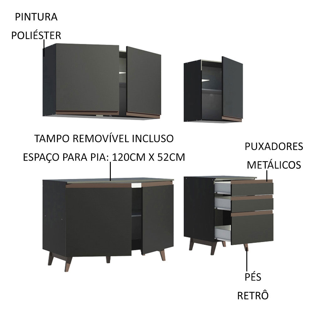 Cozinha Compacta Madesa Reims com Balcão - 5 Portas 3 Gavetas