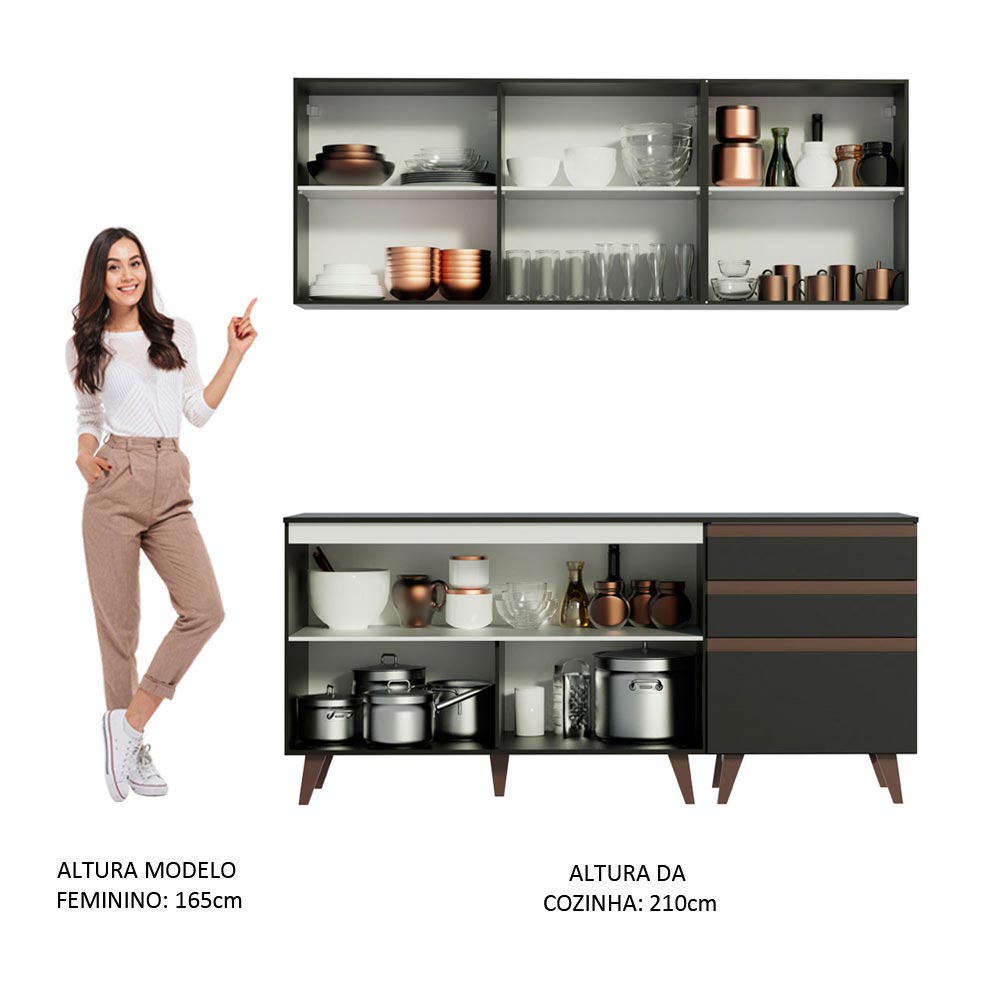 Cozinha Compacta Madesa Reims com Balcão - 5 Portas 3 Gavetas