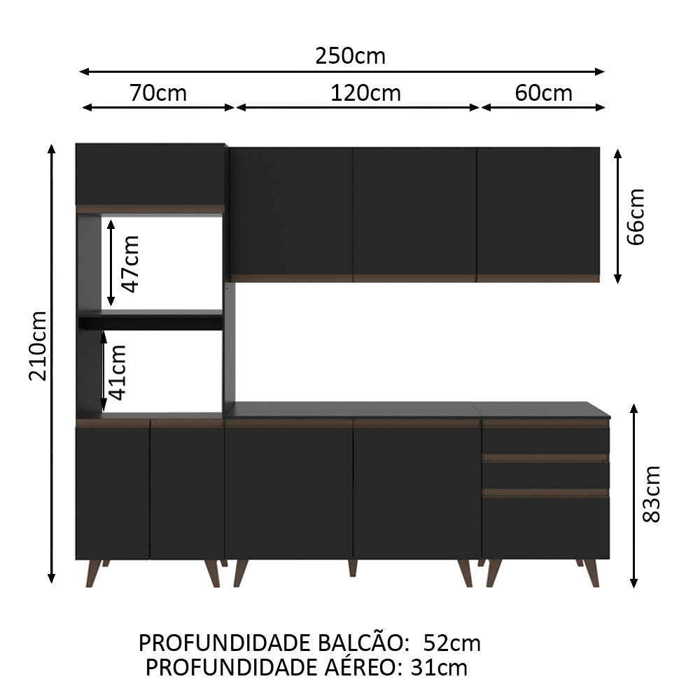 Cozinha Compacta Madesa Reims com Balcão - 8 Portas 3 Gavetas