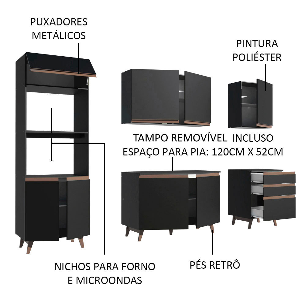 Cozinha Compacta Madesa Reims com Balcão - 8 Portas 3 Gavetas