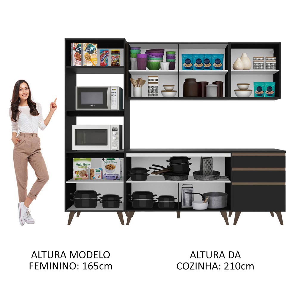 Cozinha Compacta Madesa Reims com Balcão - 8 Portas 3 Gavetas