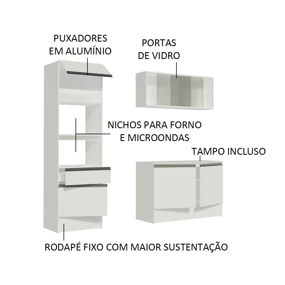 Cozinha Compacta Madesa Topazio Pop com Armário, Balcão e Tampo - Branco