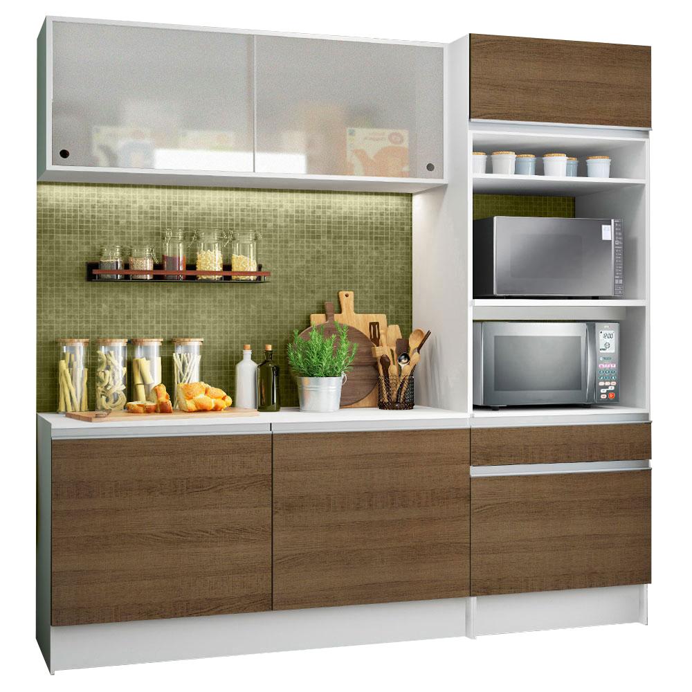 Cozinha Compacta Madesa Topazio Pop com Armário, Balcão e Tampo - Branco/Rustic