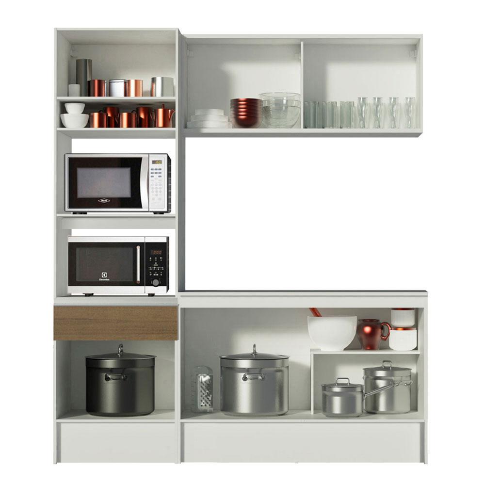 Cozinha Compacta Madesa Topazio Pop com Armário, Balcão e Tampo - Branco/Rustic