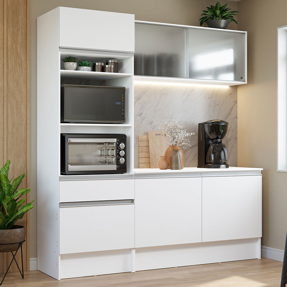 Cozinha Compacta Madesa Topazio com Balcão e Tampo - Branco