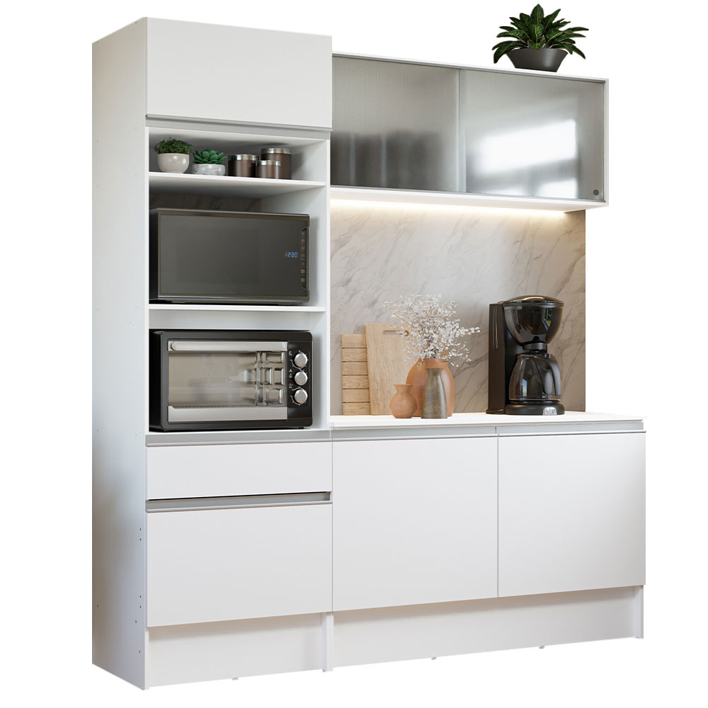 Cozinha Compacta Madesa Topazio com Balcão e Tampo - Branco